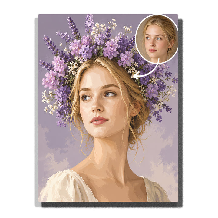 Custom lavender floral crown portrait paint by number kit finished canvas preview