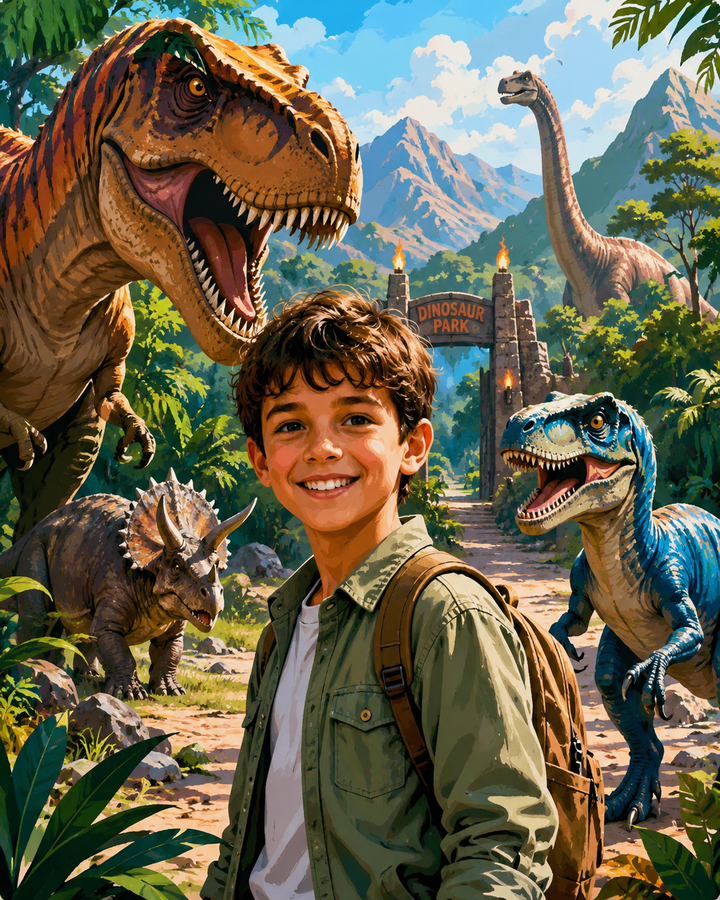 Custom Dinosaur Explorer Portrait - example theme, personalized from your photo