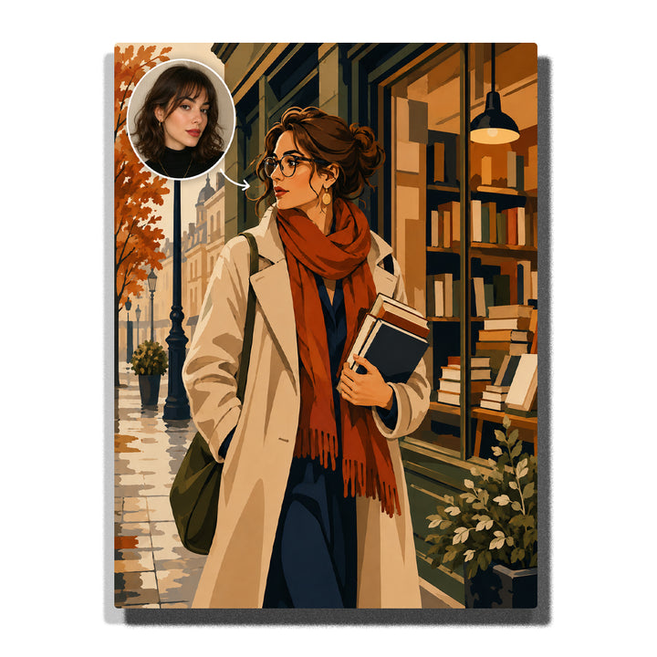 Custom Bookshop Autumn Portrait - example theme, personalized from your photo