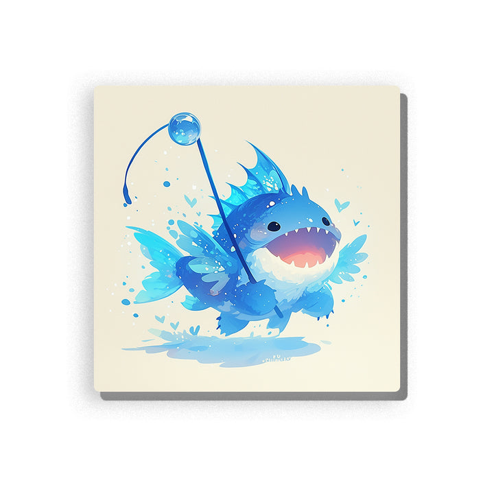 Cute blue angler shark with bubble lure, open mouth, tiny teeth, splashy aqua fins, rounded body, light background, and playful ocean animal mood, paint by numbers by PaintEasy