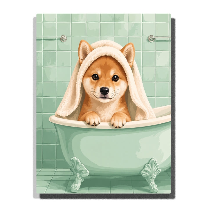 Shiba Inu Dog in the Green Bathtub - paint by numbers kit preview