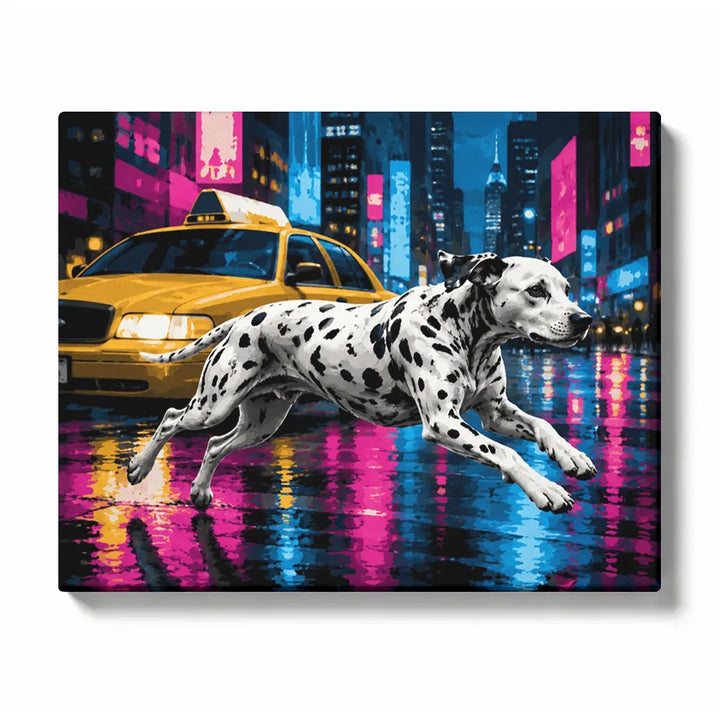 Dalmatian Dog in the Neon City - paint by numbers kit preview