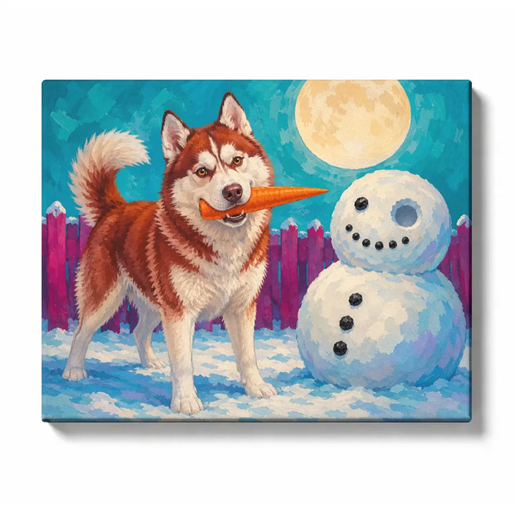 Husky Dog and the Snowman - paint by numbers kit preview
