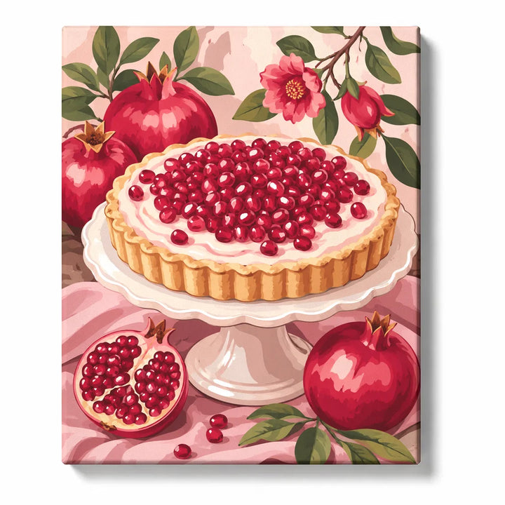 Pomegranate Tart on a White Cake Stand artwork displayed on a white background