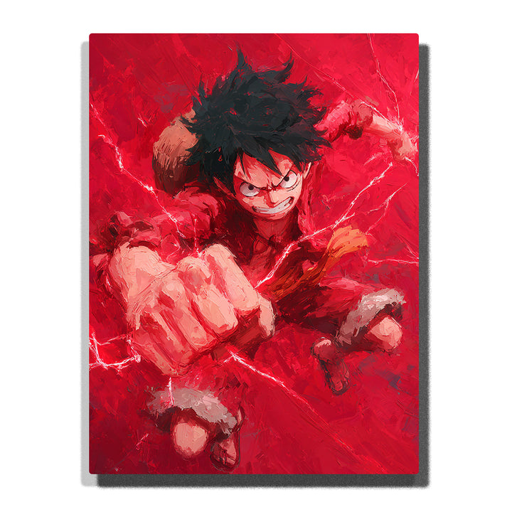 Monkey D. Luffy from One Piece in Gear Second, punching forward with red energy aura, intense action anime Paint by Numbers wall art.