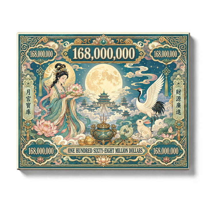 Moon Palace Maiden with Crane and Rabbit Joss Paper Art paint by numbers kit preview