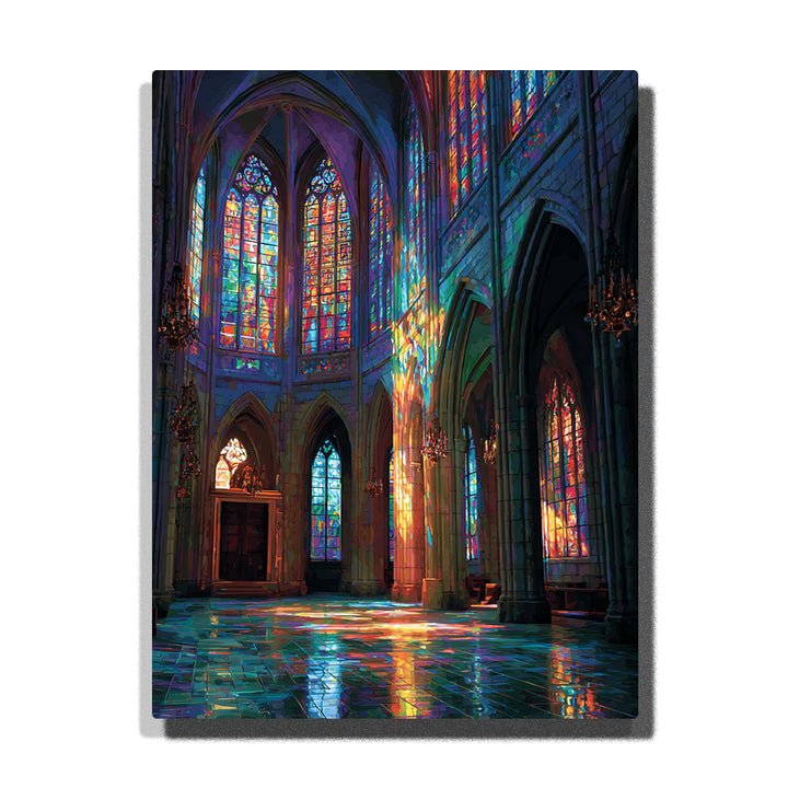 colorful stained glass church interior light paint by numbers religious wall decor