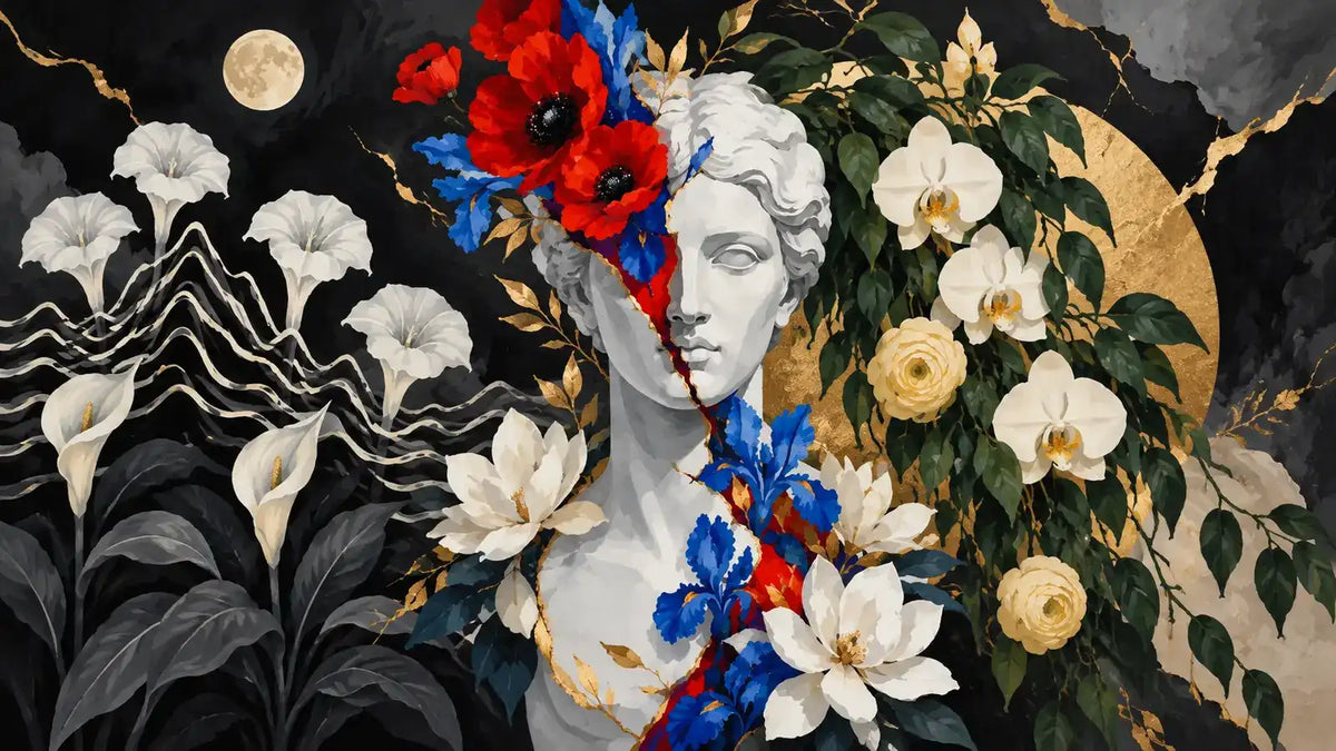 Collage of PaintEasy album-inspired floral paint by numbers designs