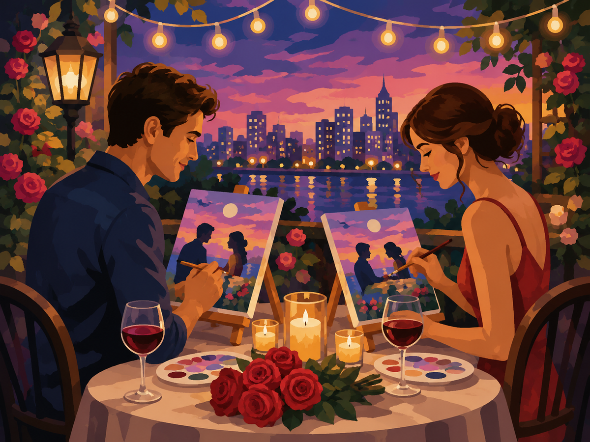 Couples Paint By Numbers collection cover featuring Romantic Coastal Scooter Getaway at Sunset Anniversary