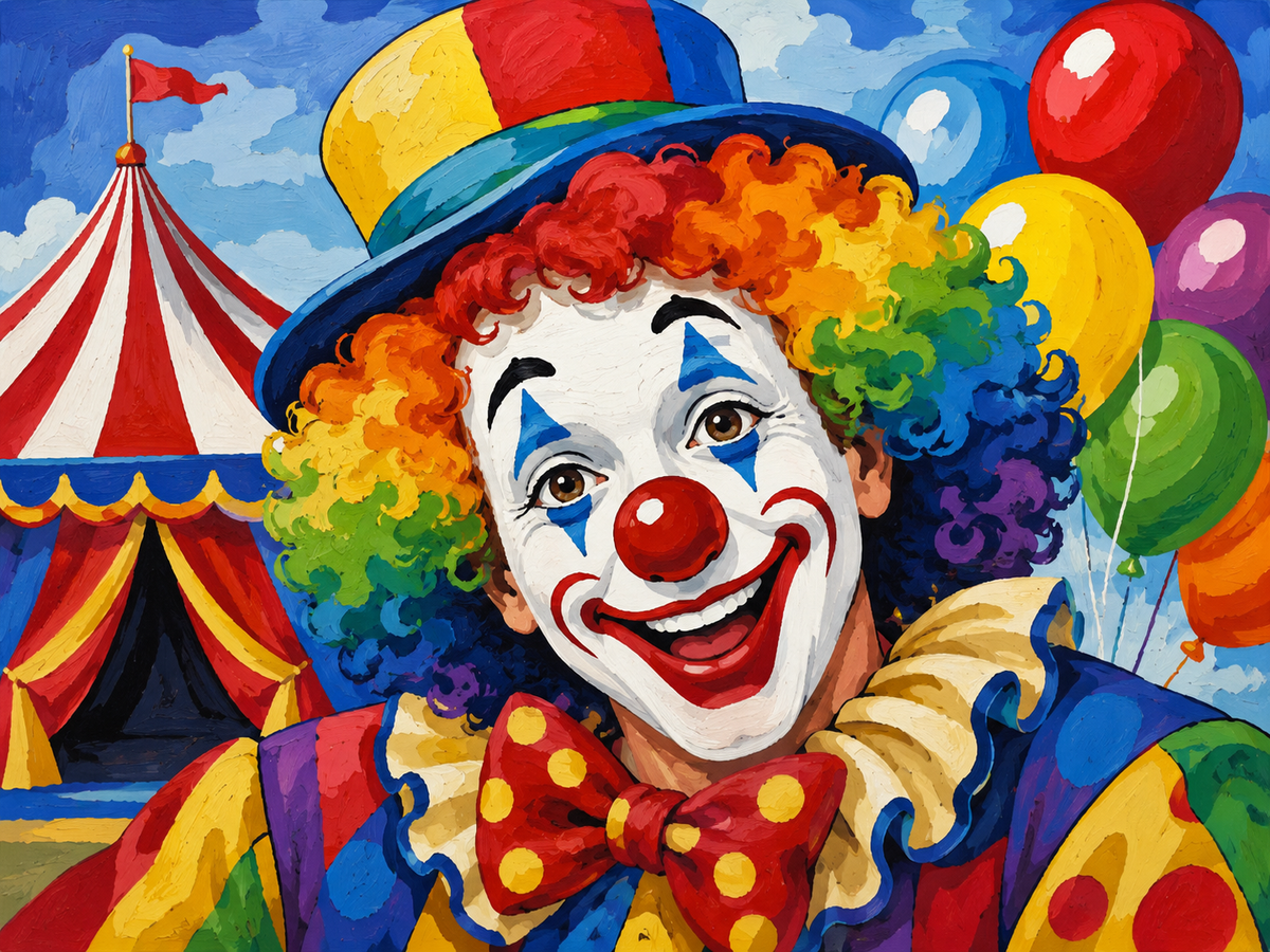 Expressive clown portrait paint by numbers collection artwork
