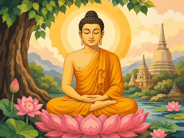 Buddhism Paint by Numbers collection cover featuring Golden Buddha in Lotus Garden