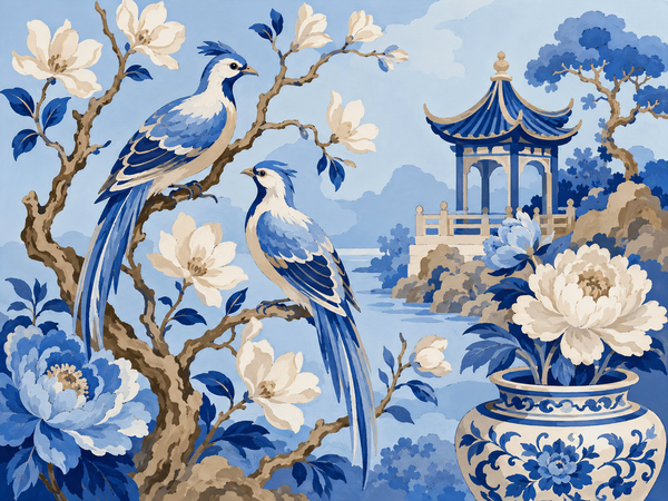 Chinoiserie Paint By Numbers collection cover featuring Golden Veined Lotus Leaves in Celadon Air