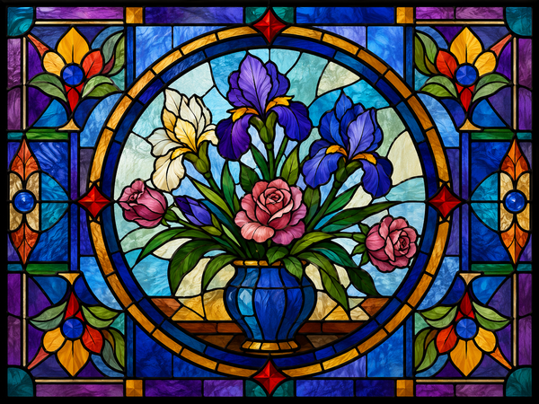 Paint By Numbers Stained Glass collection cover featuring Moonlit Train Coffee Fantasy Landscape with Stained Glass Inspired Style