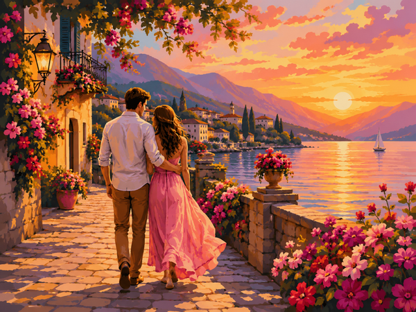 Painting By Numbers Romantic Paint by Numbers collection cover featuring Blush Twilight Swan Beneath Pink Blossoming Trees