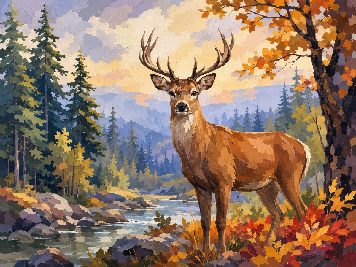 Deer paint by numbers artwork with a woodland stag and natural forest scenery