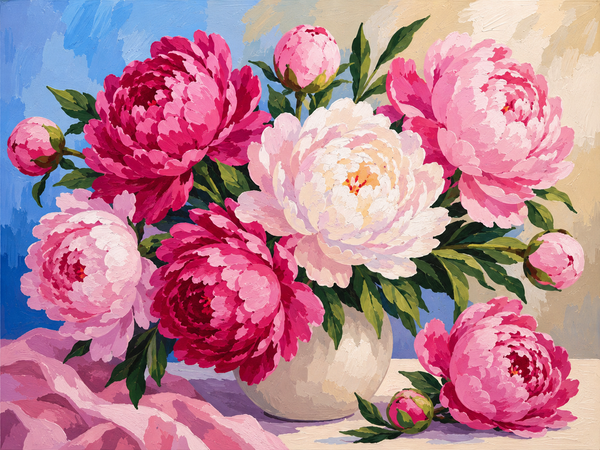 Paint By Numbers Peonies collection cover featuring Blue Floral Woman with White Peonies and Hydrangeas