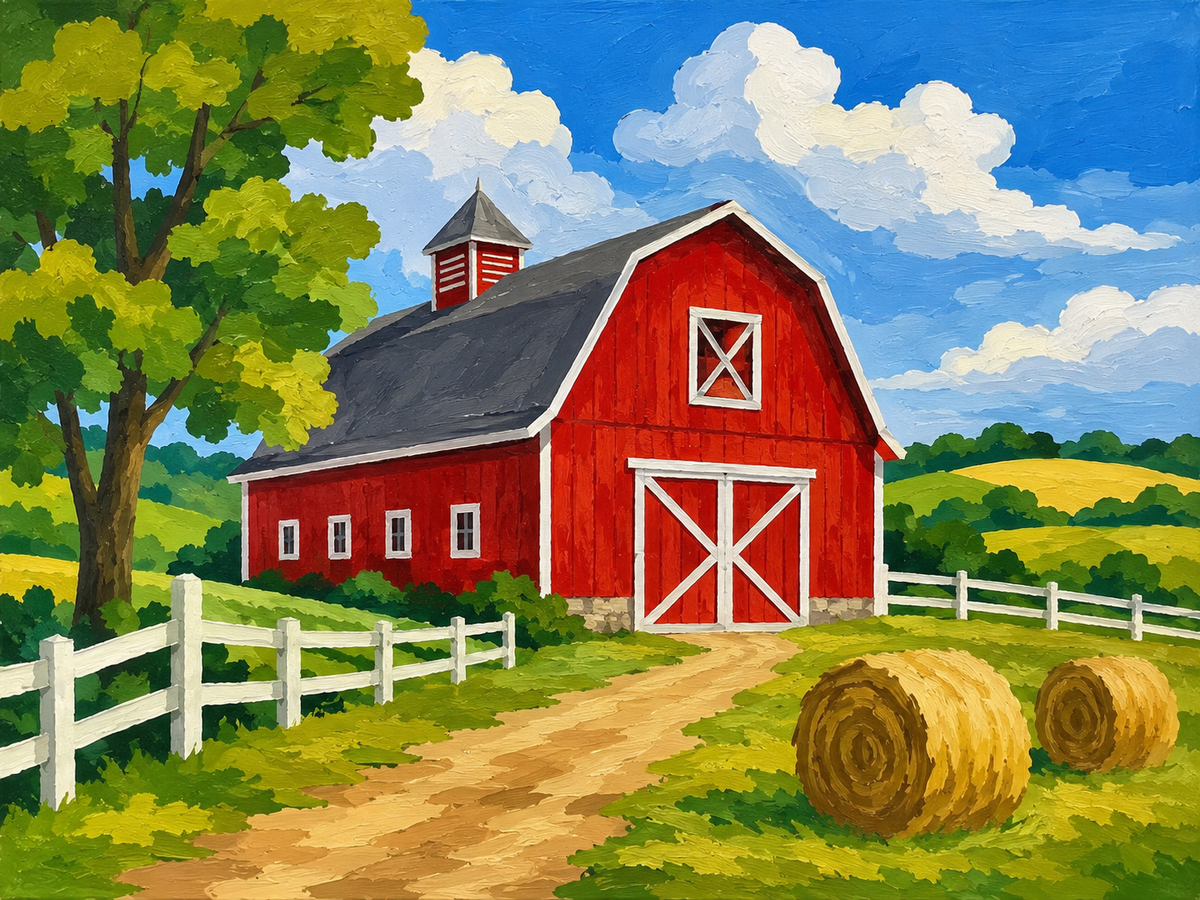Paint By Number Barn Paint by Numbers collection cover featuring Three Goats in Farm Garden with Red Barn and Wildflower Countryside Scene
