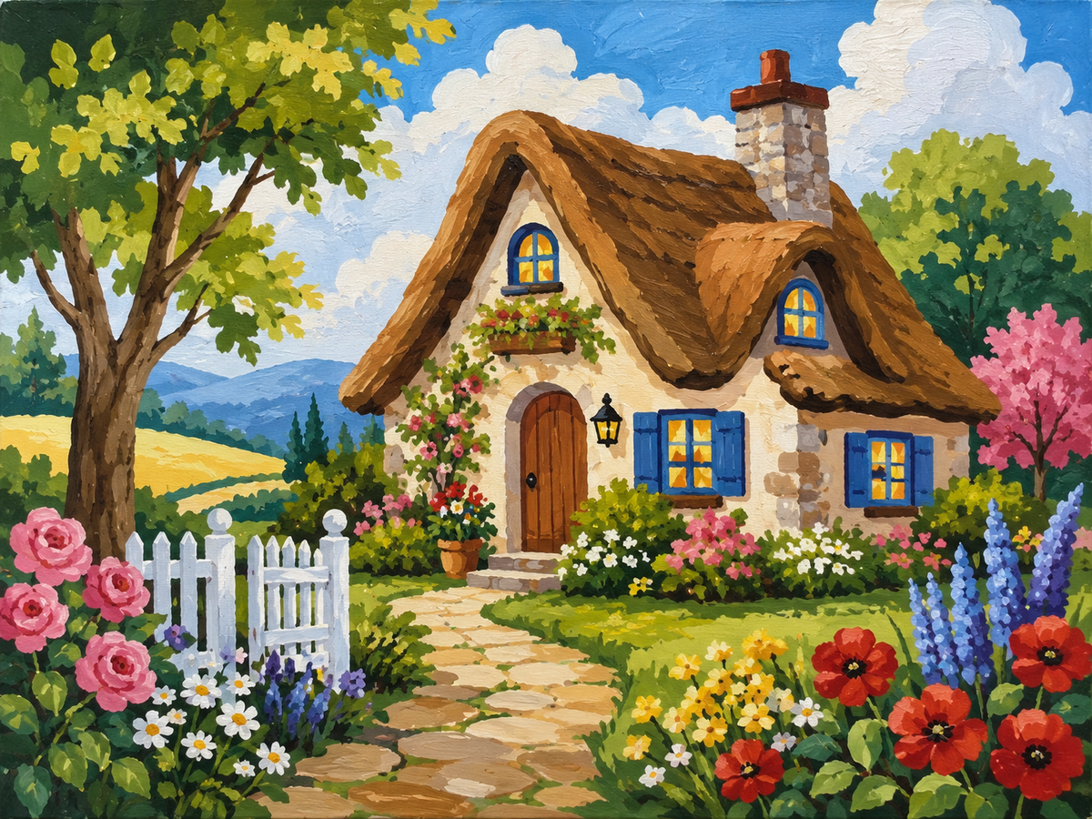 Cottage Paint by Numbers collection cover featuring Shirakawa-go winter village with snow-covered cottages