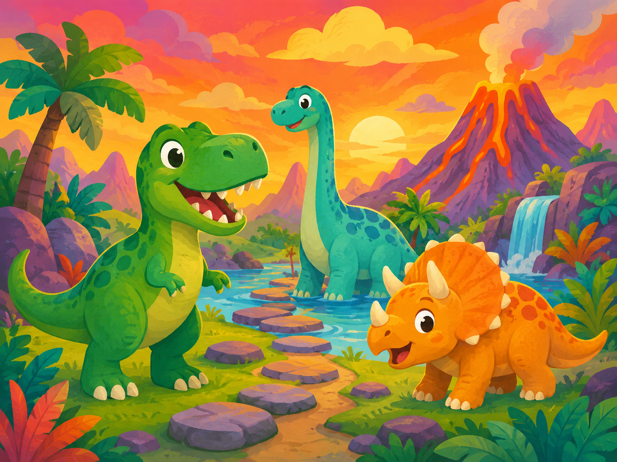 Friendly dinosaur Mini Set paint by numbers artwork for kids