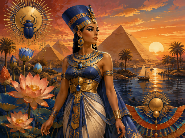Egyptian Paint by Numbers collection cover featuring Egyptian Goddess in Gray Robe Holding Lotus and Golden Vase