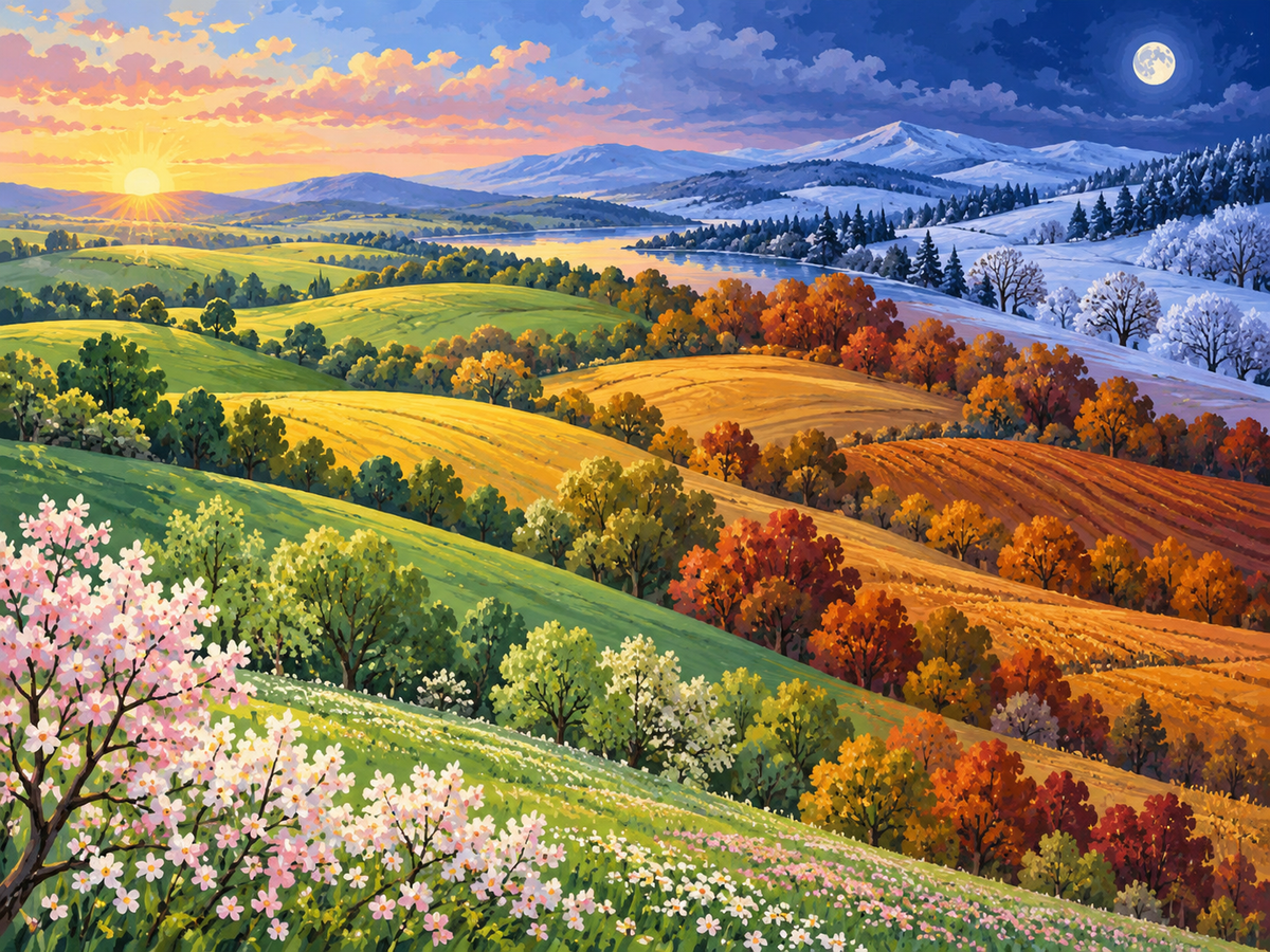 Season Paint by Numbers collection cover featuring Colorful Countryside Seasons Mini Set