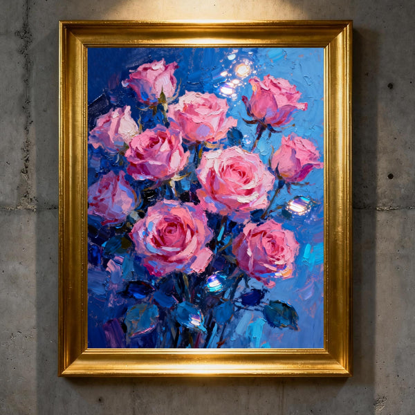 Rose Light in Blue Domain Paint by Numbers | Pink Roses on Blue Canvas | PaintEasy