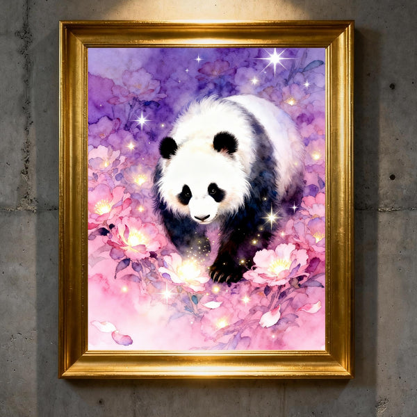Panda’s Fate Among Starry Flowers Paint by Numbers | Celestial Panda Spirit Art | PaintEasy