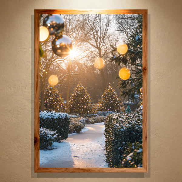 Golden Dawn Paint by Numbers | Morning Sun Over Snow Garden & Christmas Trees | Frost Luxe Collection by PaintEasy