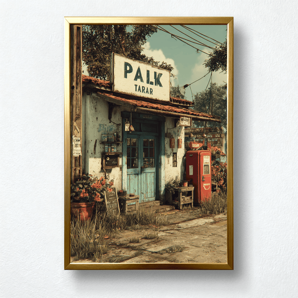 Roadside Haven Paint by Numbers | Rustic Gas Station & Vintage Café Wall Art | PaintEasy®
