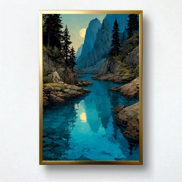 Moonlit Pass Paint by Numbers | Serene River & Mountain Twilight Landscape | PaintEasy®