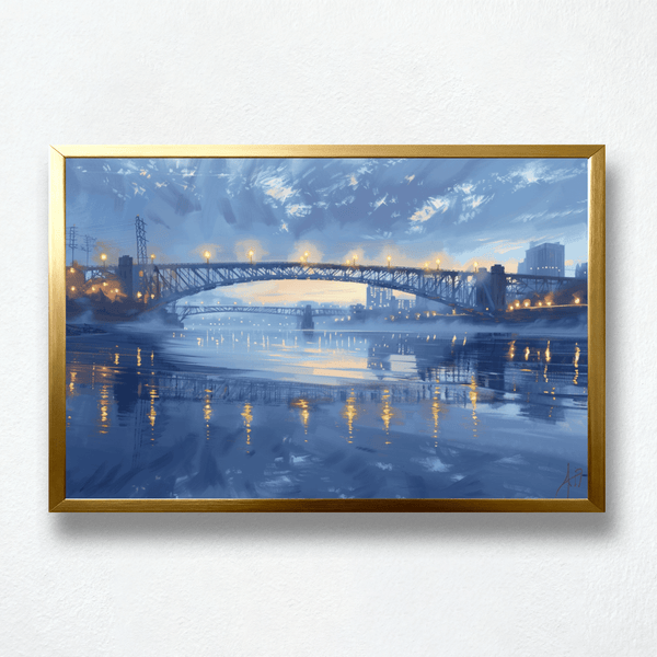 Twilight Reflections Paint by Numbers | Blue & Gold Bridge Over River | PaintEasy®