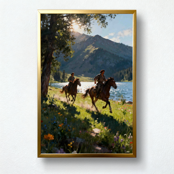 Twin Suns Paint by Numbers | Two Wild Horses Running by Mountain Lake | PaintEasy