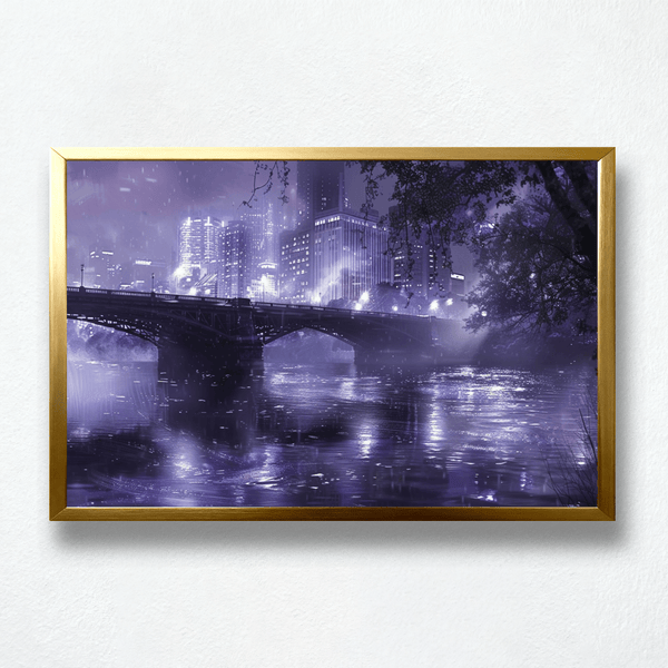 Neon Reverie Paint by Numbers | Purple Rain City Bridge Scene | PaintEasy®