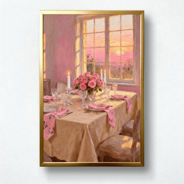 Twilight Romance Paint by Numbers | Pink Sunset & Candlelit Dinner Scene