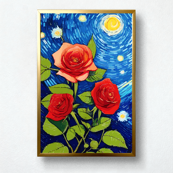 Starry Roses Paint by Numbers | Van Gogh Inspired Red Roses under Starry Night | PaintEasy Kids Art Kit