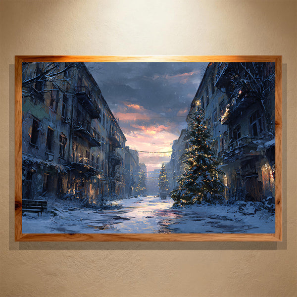 Silent Avenue Paint by Numbers | Snowy City Christmas Lights Art | PaintEasy