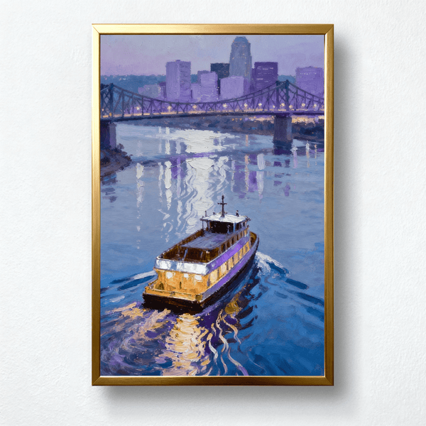 Twilight Voyage Paint by Numbers | City River Boat at Dusk Scene