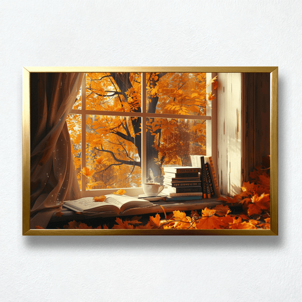 Autumn Pages Paint by Numbers | Window View with Books & Coffee