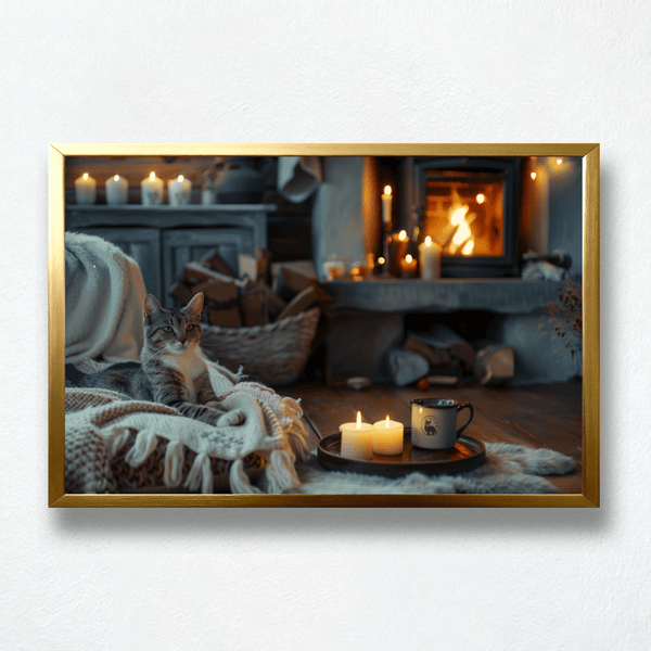 Fireside Whispers Paint by Numbers | Cozy Cat, Candlelight & Winter Warmth Scene