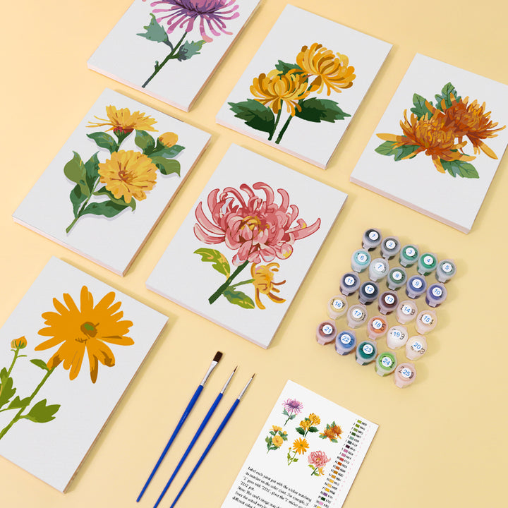 Elegant Floral Chrysanthemum Mini Set (6 in) Paint by Numbers Kit For Beginners