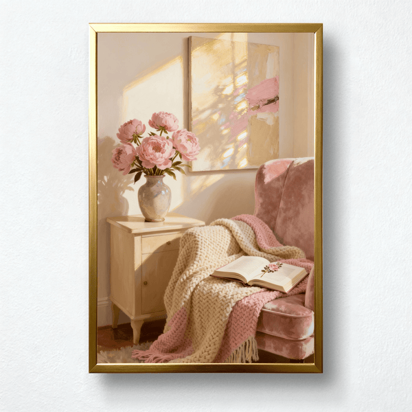 Blush Serenity Paint by Numbers | Pink Chair, Flowers & Book Scene