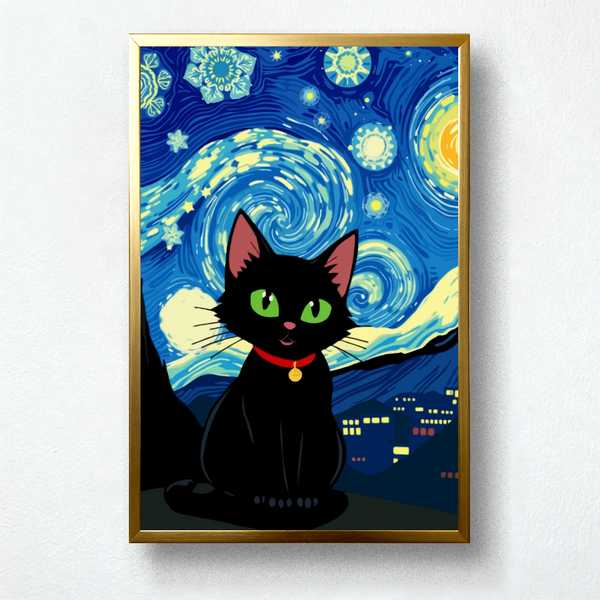 Starry Paws Cat Paint by Numbers | Van Gogh Inspired Starry Night Cat Art for Kids | PaintEasy