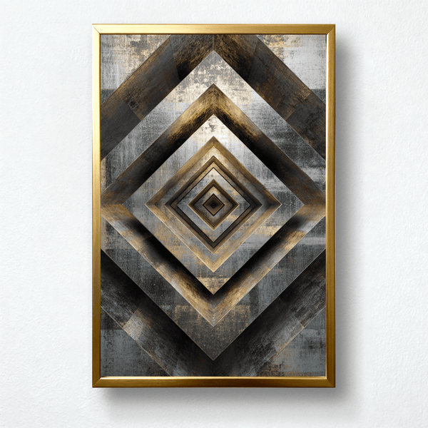 Axis of Silence Paint by Numbers | Futuristic Geometric Depth Art in Gold & Graphite | Tech Luxe by PaintEasy