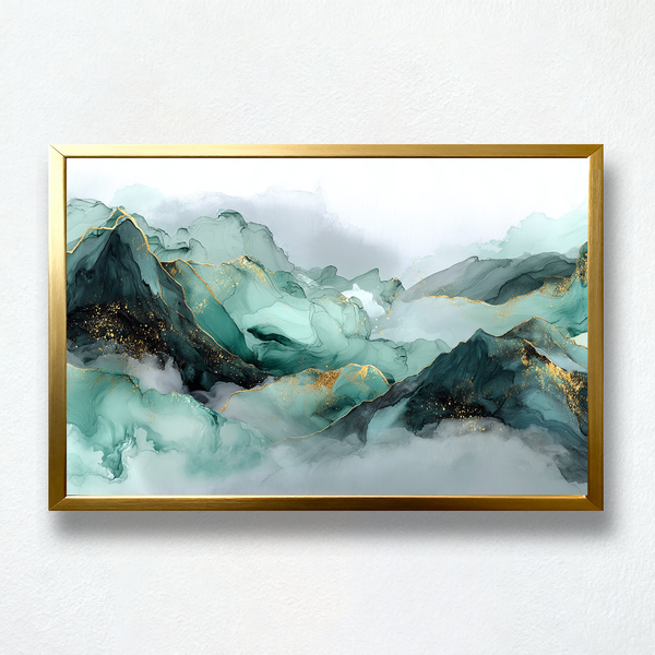 Jade Peaks – Zen Mountain Paint by Numbers | Flow of Clouds and Golden Energy