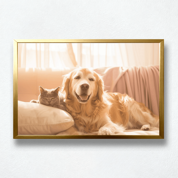 Golden Companions Paint by Numbers | Cozy Dog & Cat in Sunlight