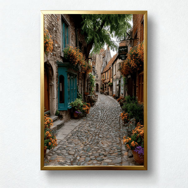 Golden Alley Paint by Numbers | European Village Street & Lantern Glow Wall Art | PaintEasy®