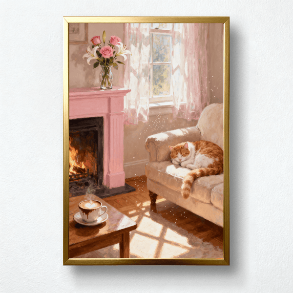 Cozy Heart Paint by Numbers | Cat, Fireplace & Coffee Scene
