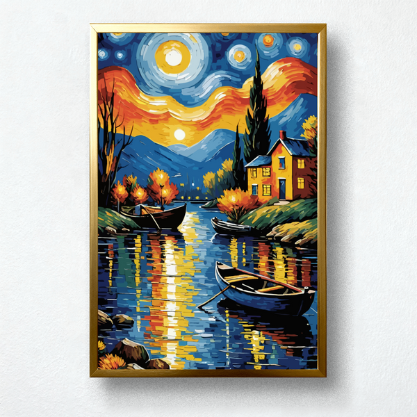 Starry Lake Paint by Numbers | Van Gogh Inspired Sunset Reflection Art Kit for Kids | PaintEasy