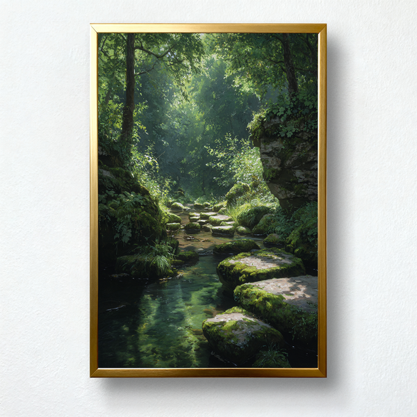 Emerald Passage Paint by Numbers | Tranquil Forest Stream with Moss Stones | PaintEasy