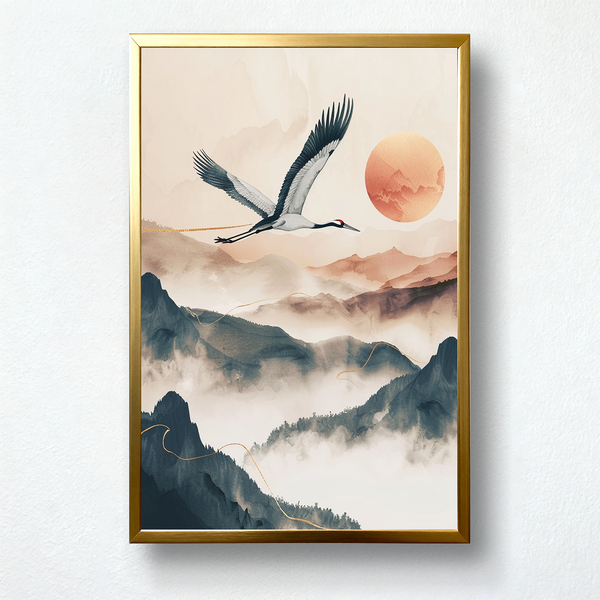 Crimson Flight – Zen Crane Paint by Numbers | Freedom Over the Misty Mountains